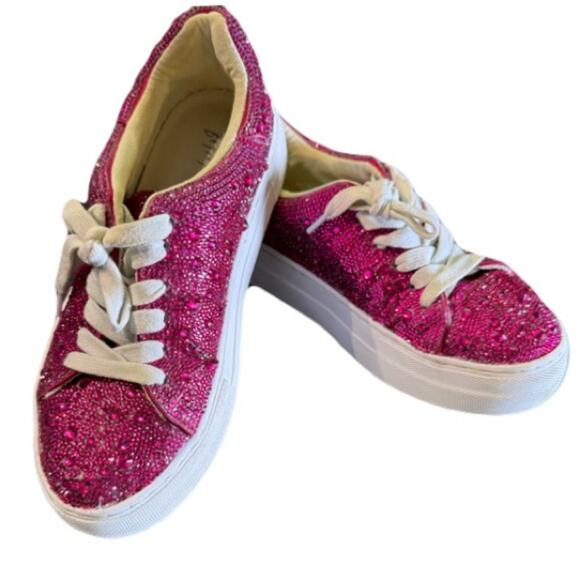 Pink Glitter Platform Betsey Johnson Sneakers Size 5 - Picture 1 of 6